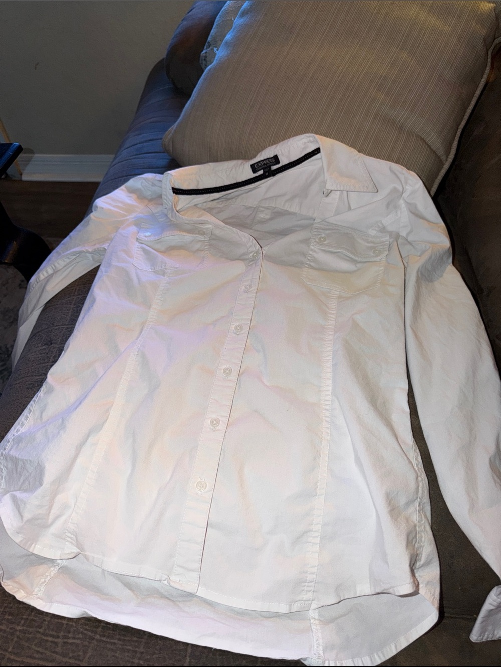 Express White Button-Down Long Sleeve Shirt